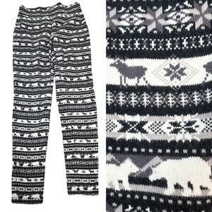 Lands End Serious Sweats Pants Fair Isle Bear Moose Gray White Sz Medium Tall